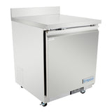 The Empura Refrigeration Undercounter Reach-In Refrigerator features a single door, compact size, flat work top surface, and casters for mobility. Its modern, industrial design makes it ideal for commercial kitchens seeking style and efficiency.
