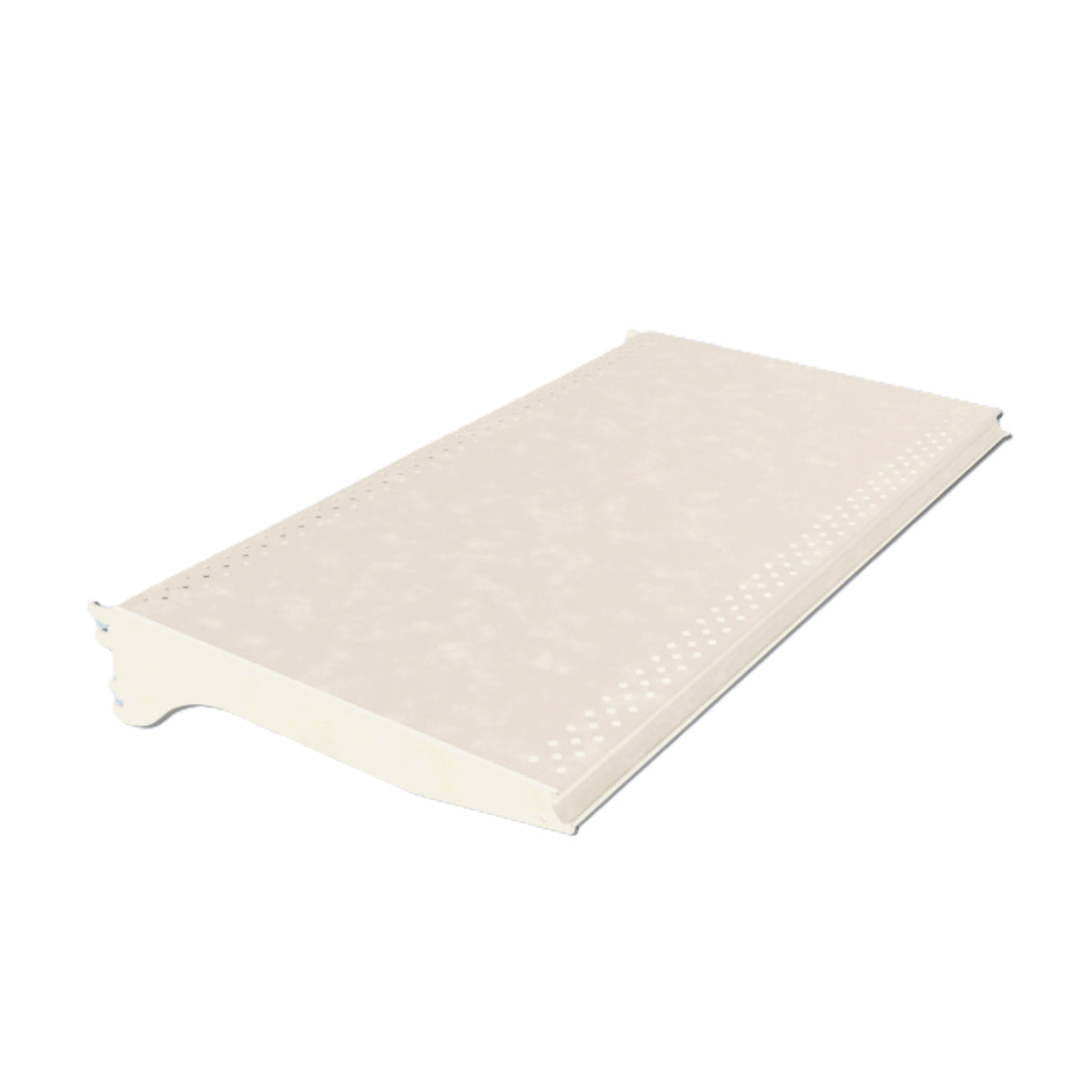 An ivory shelf in a rectangular shape, featuring a curved decorative edge and small dot patterns near the borders. This 36x22 shelf boasts a smooth, glossy finish with elegant detailing, offering a refined and classic appearance.