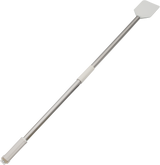 A long metal Paddle Scraper features a white handle and a flat, angular nylon blade at one end. Set against a plain white background, this tool is ideal for cleaning or scraping hard-to-reach narrow spaces.
