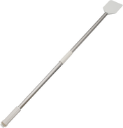 A long metal Paddle Scraper features a white handle and a flat, angular nylon blade at one end. Set against a plain white background, this tool is ideal for cleaning or scraping hard-to-reach narrow spaces.