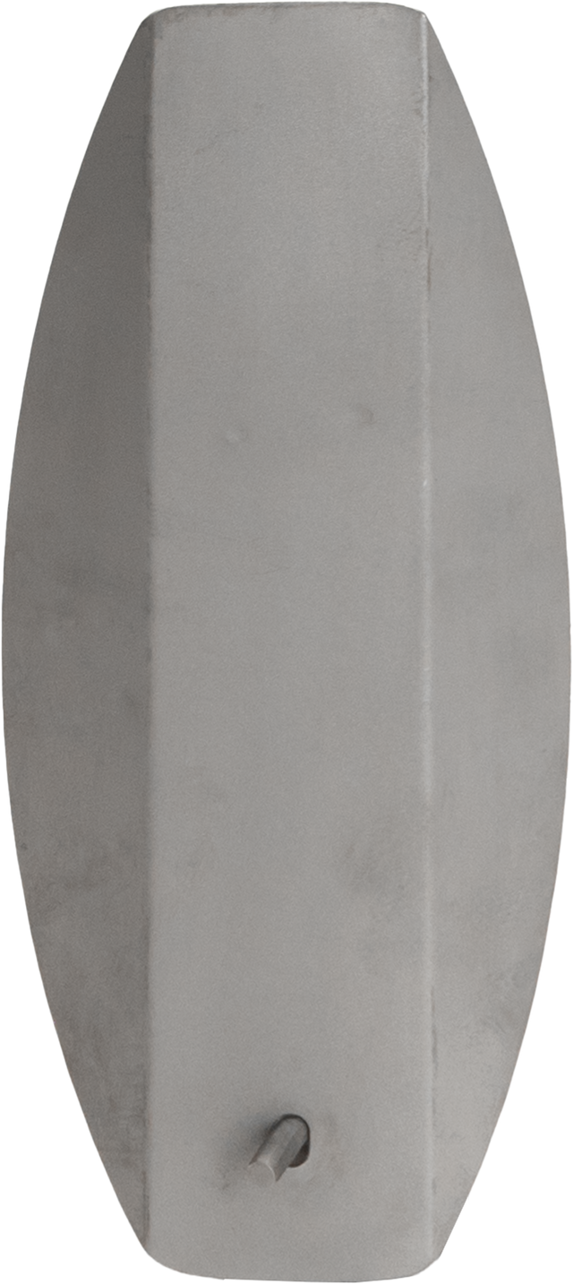 A minimalist gray wall sconce with a vertical, oval shape and smooth, matte finish. Near the bottom, a small, angled toggle switch—styled like a K20 draw-off valve—protrudes. The fixture is simple and modern with no visible light source.