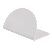 A white, semi-circular TableCraft melamine scraper with a flat base and a curved edge stands upright on a white background, its flat edge resting on the surface and the curved side facing upward.