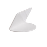 A white, L-shaped melamine object with a flat circular base and an angled upright section. The minimalistic design from TableCraft could serve as a modern bookend, stand, or support for small items. The background is plain and white.