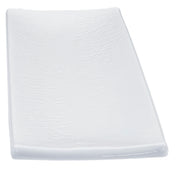 A simple, rectangular white Frostone Collection Dish with slightly raised edges and a smooth, glossy surface. The plate appears empty and is set against a plain white background.