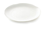 A round, white pebbled tray with a textured, concentric circular pattern on its surface. This 22 inch serving tray has a slightly raised rim and a glossy finish, photographed against a white background.