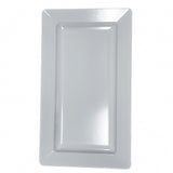 A plain, glossy white rectangular Frostone Collection Tray with slightly raised edges, viewed from above against a white background. This dishwasher safe plate features a smooth surface and clean lines, offering a modern, minimalist look.