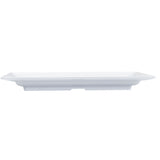 A rectangular white Frostone Collection Tray with raised edges and a flat base, shown from the side on a plain white background. The minimalist, modern melamine tray features clean lines, a glossy finish, and is dishwasher safe for easy cleaning.