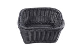 A black, rectangular Ridal Collection Basket with open top and woven sides, photographed on a white background. The hand-woven basket is empty and slightly angled, showing its textured pattern and sturdy construction.