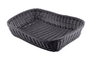 A rectangular, dark gray hand-woven basket from the Ridal Collection, featuring slightly curved sides, an open top, a tight wicker pattern, rounded corners, and shown empty against a white background.