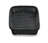 A square, black hand-woven basket with a wicker texture from the Ridal Collection. The heat resistant basket features slightly curved edges and is empty, resting on a white surface with soft shadows underneath.