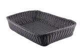 A rectangular, black Ridal Collection Basket with high sides and an open top, shown on a white background. This hand-woven basket features a textured wicker pattern and appears empty.