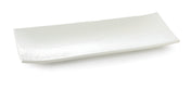 A plain, rectangular serving platter from the Frostone Collection Dish features slightly curved edges and a smooth, glossy finish. Displayed on a white background, it boasts a subtle textured pattern and an elegant, minimalist design.