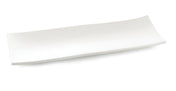 A rectangular serving dish from the Frostone Collection, this white ceramic plate features gently upturned edges and a subtle textured pattern. The empty plate is set against a plain white background.