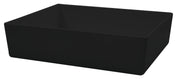A rectangular, matte black farmhouse-style kitchen sink with straight edges and a deep basin, shown from an angled perspective against a white background—perfect for cleaning large cookware or your 5 qt bowl, and conveniently dishwasher safe.