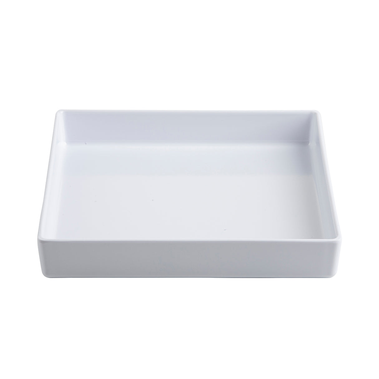 A rectangular, shallow, white ceramic tray with straight sides and a smooth, glossy surface, shown against a plain white background. Its minimalist design pairs well with the Contemporary Collection Bowl for a modern table setting.
