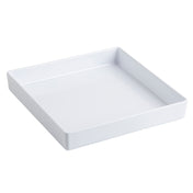 A plain, empty, white square bowl from the Contemporary Collection Bowl series features straight edges and slightly rounded corners. Photographed on a white background, this ceramic dish has a glossy finish and moderate depth.