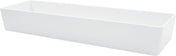 A plain, rectangular white ceramic container with straight sides and a glossy finish, photographed on a white background. This versatile 5 qt rectangular bowl has an open top that reveals its empty interior.