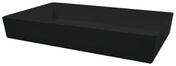 A rectangular, matte black melamine bowl with straight sides and a flat bottom, shown on a white background. This modern, minimalist rectangular serving bowl is dishwasher safe and features no visible fixtures or drains.