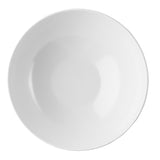 A plain, round, white melamine bowl from the Sierra Melamine Collection viewed from above against a white background. The bowl is empty, features smooth, clean lines with a subtle gloss, and is dishwasher safe for easy cleaning.