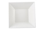 A top-down view of an empty, white Frostone Collection Bowl with smooth, angled sides, set against a plain white background. This dishwasher safe melamine bowl’s clean lines emphasize its modern geometric shape.
