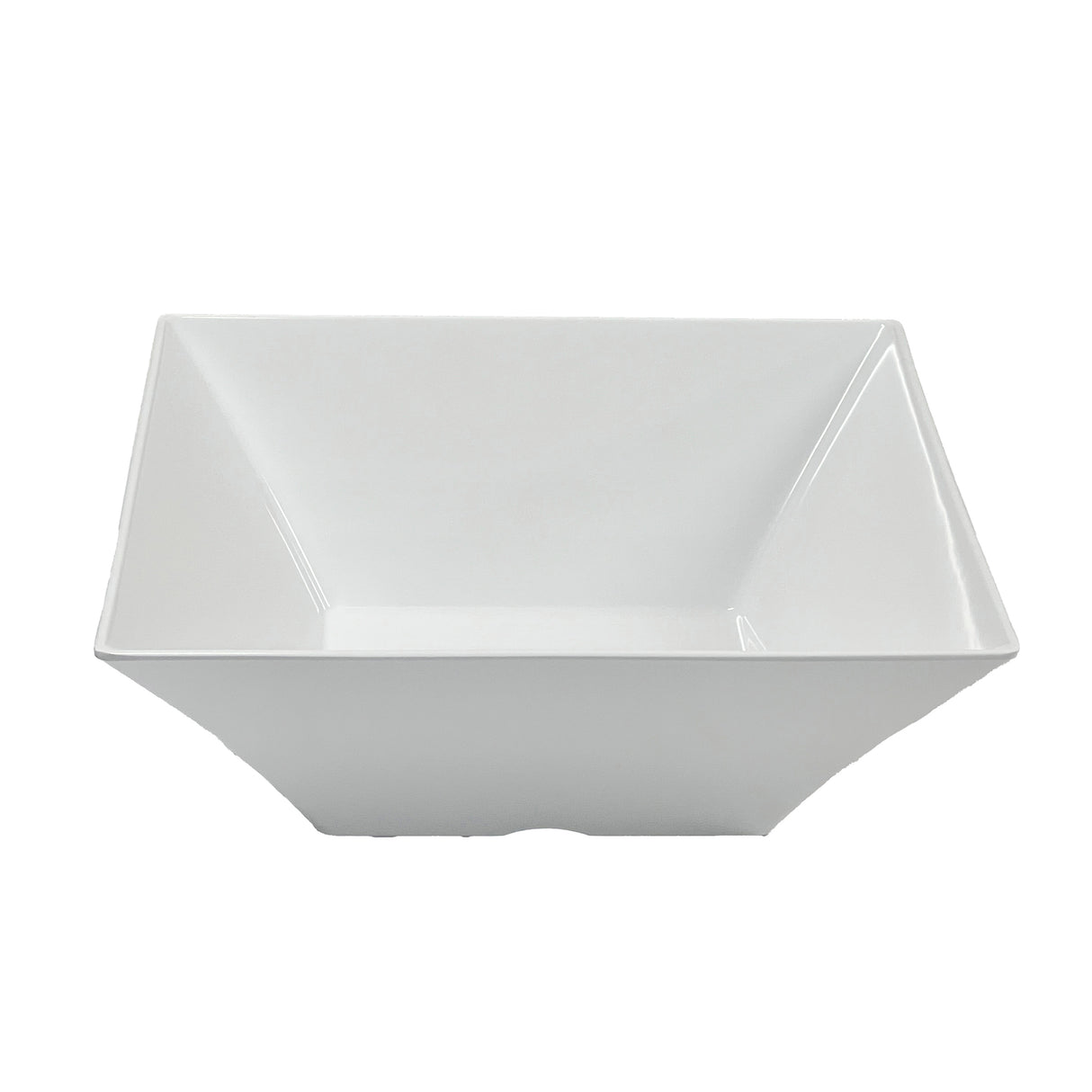 A white, square-shaped Frostone Collection Bowl with slightly flared sides. This modern, minimalist melamine bowl features sharp, angular corners and is photographed against a plain white background.