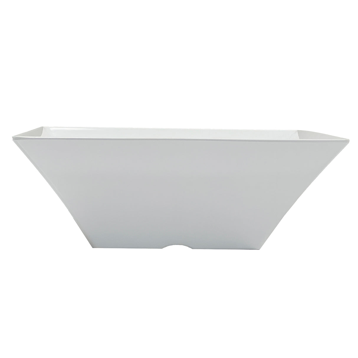 Rectangular white Frostone Collection Bowl with flared, angled sides and a wide rim, shown against a plain white background. This modern melamine bowl features clean lines, a slightly curved base, and is dishwasher safe.