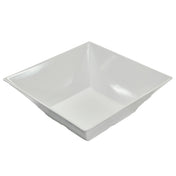 A plain, white, square-shaped Frostone Collection Bowl with slightly flared sides and a smooth, glossy finish. Dishwasher safe, the melamine bowl is empty and photographed against a white background to highlight its clean, modern design.