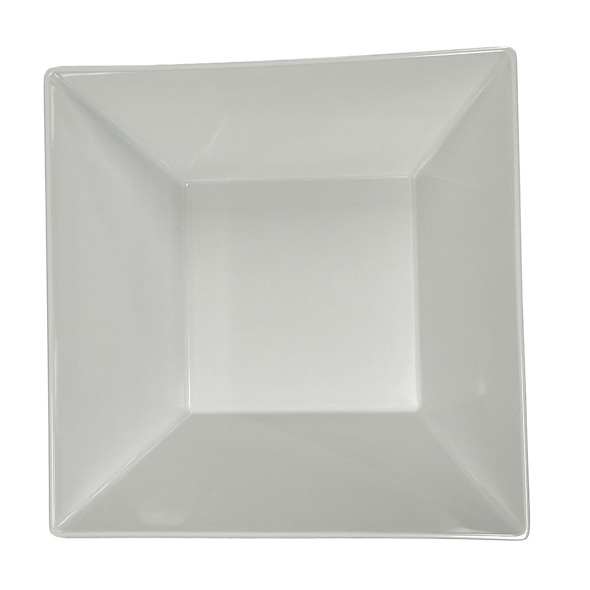 A plain, white, square-shaped Frostone Collection Bowl with slightly angled sides, viewed from above against a white background. This melamine bowl features smooth surfaces and sharp edges for a modern, minimalist look and is dishwasher safe.