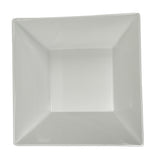 A plain, white, square-shaped Frostone Collection Bowl with slightly angled sides, viewed from above against a white background. This melamine bowl features smooth surfaces and sharp edges for a modern, minimalist look and is dishwasher safe.