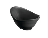 A matte black, asymmetrical Frostone Collection Bowl is shown on a white background. The bowl has a smooth surface with a modern, slightly curved rim and rounded base, giving it a sleek, contemporary appearance.