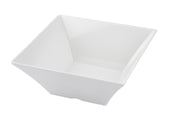 A plain, white, square-shaped ceramic bowl from the Frostone Collection Bowl series with smooth, sharp edges and a modern, minimalist design, photographed on a white background from a high angle. Dishwasher safe for easy cleaning.