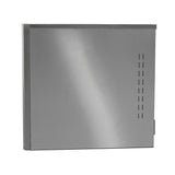 A stainless steel rectangular metal cabinet with a smooth surface, vent slits on the right side, and a flush lid on top. This minimalist, air-cooled design with clean edges and a brushed finish is ideal for electrical or ice maker enclosures.