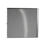 A stainless steel refrigerator door viewed from the side against a white background. The smooth, brushed metal finish and a vertical handle on the right edge evoke the sleek look of a Prodigy ELITE Ice Maker, with no logos, buttons, or windows visible.