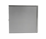A closed, rectangular stainless steel metal cabinet with a smooth, flat door and minimalist design, shown against a plain white background. This cube style unit features a subtle vertical edge—ideal for an air-cooled ice maker installation.