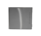 A stainless steel Prodigy ELITE Ice Maker with a smooth, brushed metal finish is shown from the side. The surface features a subtle vertical curve and four small, evenly spaced ventilation slits near the right edge. The background is plain white.