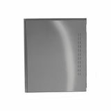 A stainless steel rectangular wall-mounted cabinet with a smooth, brushed finish. Designed for air-cooled environments, it features a hinged door on the right side and vertical ventilation slits near the edge. The background is plain white.