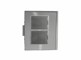 A silver metal vent cover is shown vertically with two rectangular, slatted vents stacked on top of each other. The simple, industrial design with clean edges complements appliances like a stainless steel ice maker. The background is plain white.
