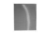 A metallic rectangular panel from the Prodigy ELITE Ice Maker features a smooth, reflective stainless steel surface. Its slightly rounded edges and subtle vertical curve stand out, photographed against a plain white background.