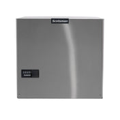 A stainless steel Scotsman Prodigy ELITE® Eclipse® Ice Maker with a rectangular front view, control panel and logo on the left, and a smooth brushed finish. This high production ice maker features simple industrial design and visible bottom screws.