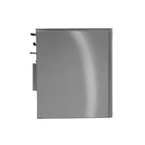 A stainless steel Prodigy ELITE® Eclipse® Ice Maker, viewed from the side, features a smooth metallic surface. Several black cables or tubes protrude from the top left corner, and a rectangular panel extends from the left side. The background is plain white.