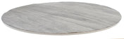 A round, flat, gray stone slab with subtle, natural-looking striations and a smooth texture sits on a white background. Its thin profile and slightly uneven edges evoke the handcrafted charm of a serving tray.