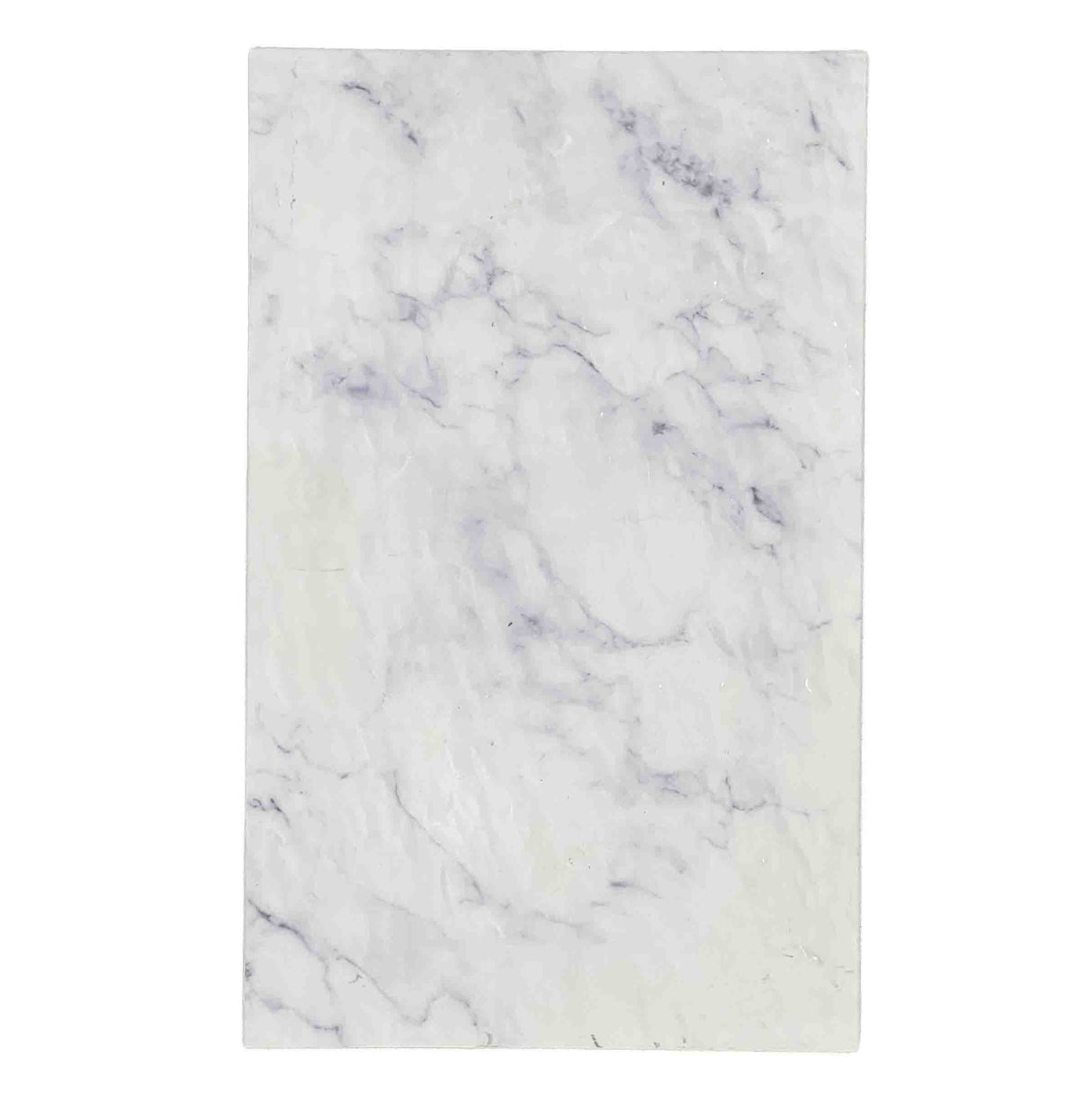 A rectangular Frostone Display Tray crafted from white marble with subtle gray veining, showcased against a plain white background. The smooth, polished surface features natural variations, highlighting its refined elegance.
