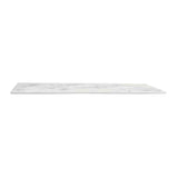 A rectangular, flat slab resembling a Frostone Display Tray in white marble with subtle gray veining, viewed from the side against a plain white background. The polished surface is thin and smooth, ideal as a countertop or melamine tray alternative.