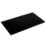 A rectangular, flat, black display tray is shown against a white background. The break resistant mat has a slightly textured surface and smooth edges. It is positioned at an angle, with the left side closer to the viewer.