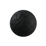 A round, flat Frostone Collection Display Tray with a slightly raised edge, viewed from above. The smooth, glossy black surface has subtle reflections. The background is plain and white.