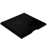 A square black Frostone Collection Display Tray with a slightly textured surface and rough edges, featuring a small semicircular notch on one side. This break resistant melamine tray sits on a plain white background.