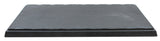A rectangular, flat, dark gray slate display tray with rough, uneven edges is shown against a white background. Its matte finish and subtle texture give it a natural stone appearance while being break resistant melamine.