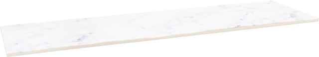 A rectangular slab of white marble with subtle gray veining, viewed at an angle against a white background. The smooth, polished surface resembles an elegant display tray, with slight shadowing along the edges.
