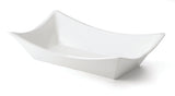 A modern, rectangular serving bowl from the Grand Master Collection, crafted in white ceramic with flared, upturned edges and a smooth, glossy surface. Displayed empty on a white background.