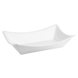 A rectangular bowl from the Grand Master Collection, this modern white ceramic dish features gently curved, upward-sloping sides and a smooth, glossy surface. Its minimalist design offers an elegant, contemporary look for serving or décor against a plain white background.